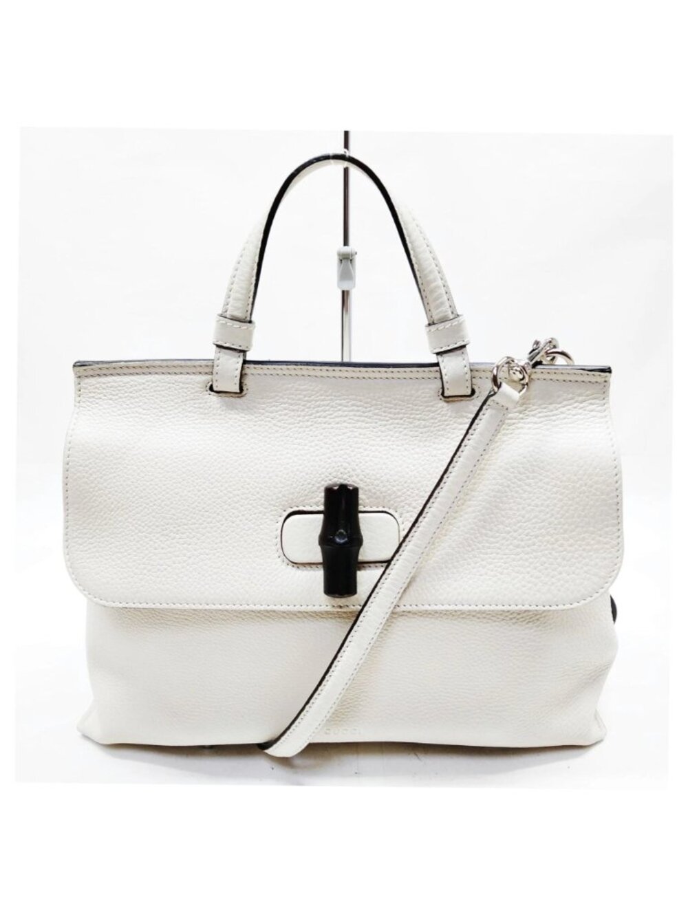 Authentic Gucci Bamboo Daily Top Handle Bag White Leather Crossbody Tote - Picture 2 of 16